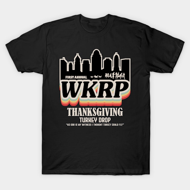 Thanksgiving Day First Annual WKRP in Cincinnati City Skyline T-Shirt by beardline